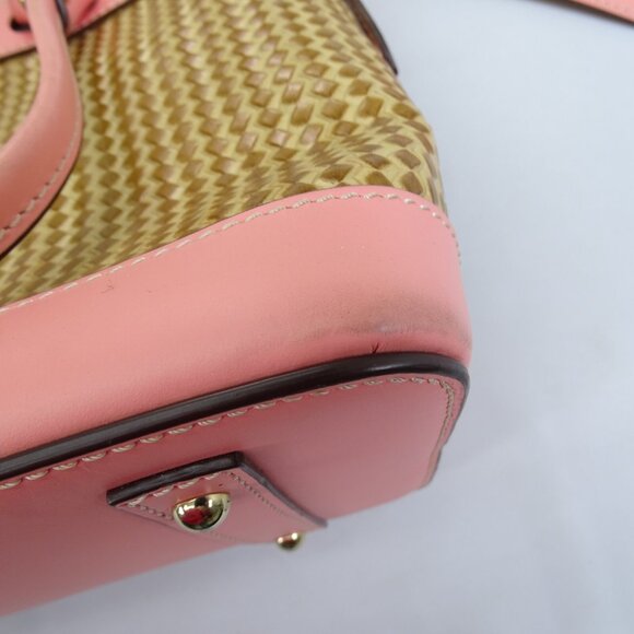 Dooney & Bourke Light Pink Beacon Woven & Smooth Leather Domed Satchel Crossbody - Picture 4 of 9